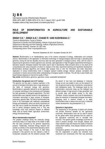 Role of bioinformatics in agriculture and sustainable development