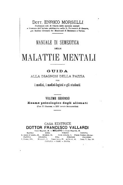 Manuale di Semejotica delle malattie mentali. Vol. 2. Vallardi. Milano.