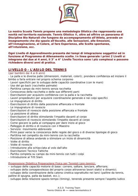 PROGRAMMAZIONE SCUOLA TENNIS - Pdf - Tennis Olistico