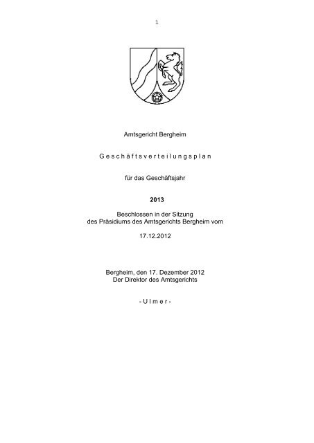 Geschäftsverteilungsplan 2013 - Amtsgericht Bergheim