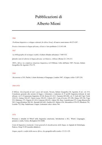 Pubblicazioni di Alberto Mioni - Dipartimento di Studi Linguistici e ...