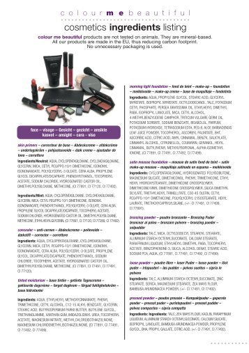 to view the cosmetics ingredients (PDF) - Colour Me Beautiful