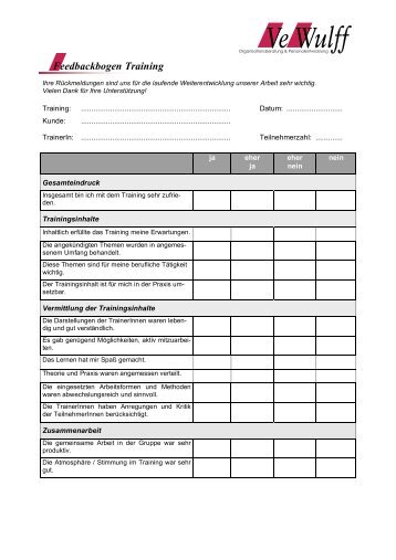 Feedbackbogen Training - bei VeWulff Organisationsberatung ...