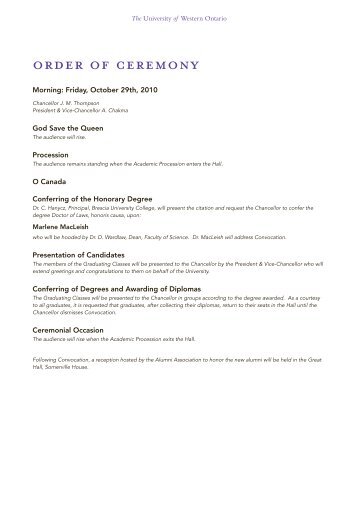 ORDER OF CEREMONy - Academic Calendar - University of ...