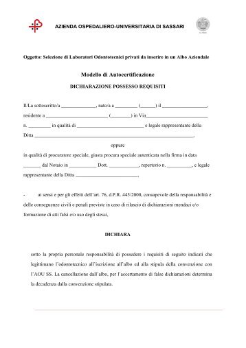 modello autocertificazione conv. lab. odontotecnici - Aou Sassari