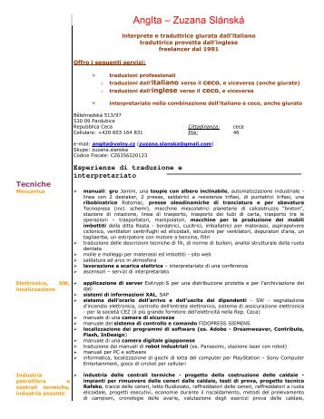 Curriculum Vitae del traduttore italiano ceco - AngIta