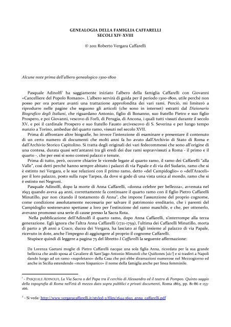 Genealogia della famiglia Caffarelli secoli XIV Vergaracaffarelli.it