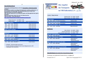 Das Angebot der Turnsparte im VfB Fallersleben e.V. gegr.1861