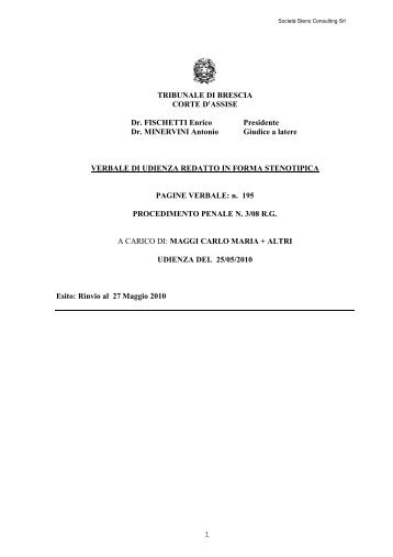 1 TRIBUNALE DI BRESCIA CORTE D'ASSISE Dr. FISCHETTI ...