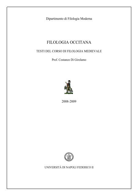 FILOLOGIA OCCITANA - Dipartimento di Filologia Moderna