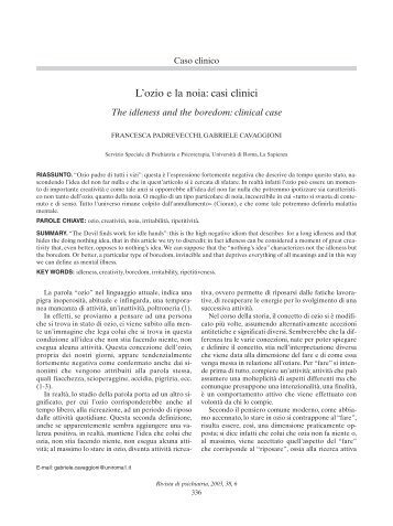 L'ozio e la noia: casi clinici - Rivista di Psichiatria