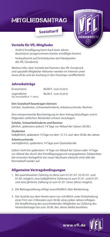 Mitgliedsantrag “Sozialtarif” - VfL Osnabrück