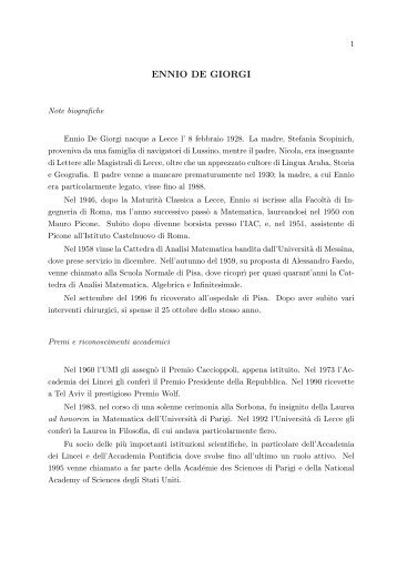 Necrologio di Ennio De Giorgi - Edizione Nazionale Mathematica ...