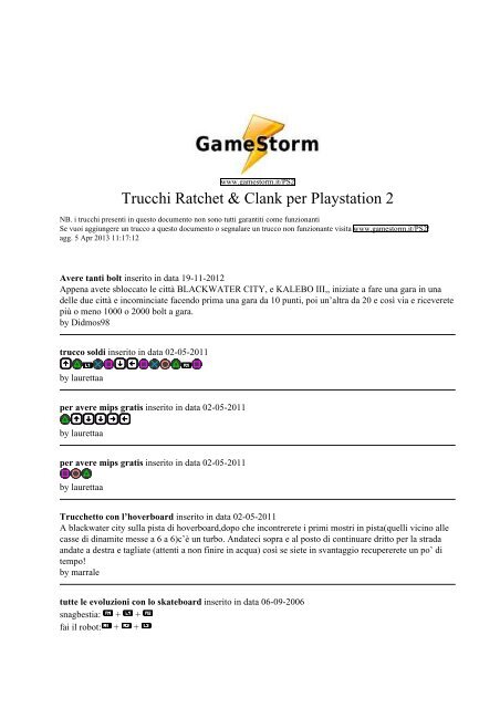 Trucchi Ratchet & Clank per Playstation 2 - GameStorm.it