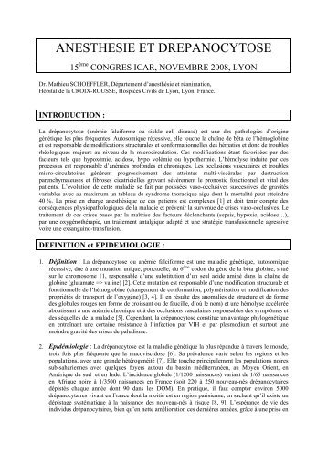 ANESTHESIE ET DREPANOCYTOSE - ICARWEB