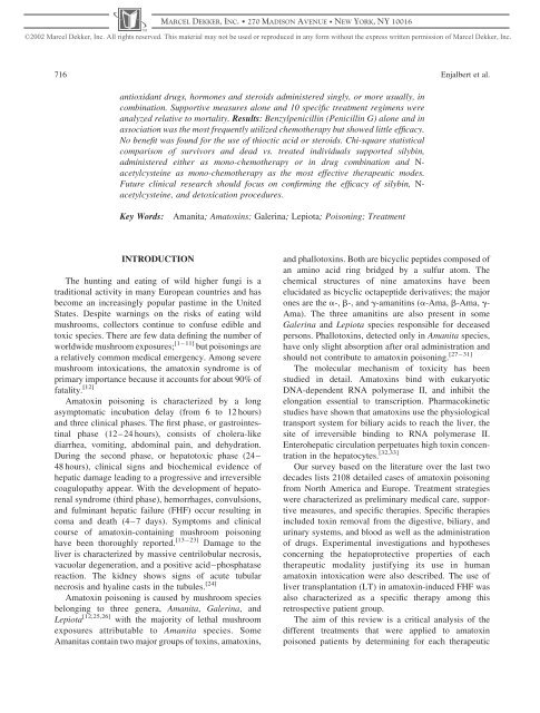 9. Treatment of Amatoxin Poisoning-20 year retrospective analysis