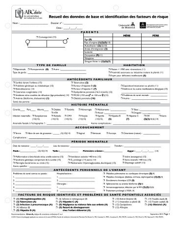 Recueil des données de base et identification des facteurs de risque