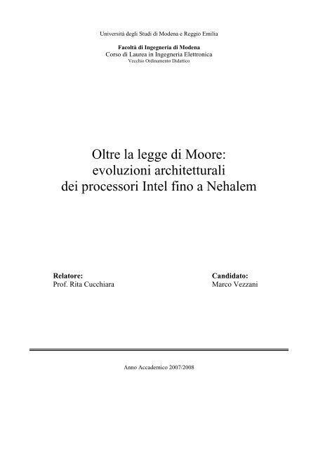 Oltre la legge di Moore: evoluzioni architetturali dei processori Intel ...