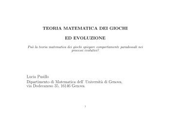 TEORIA MATEMATICA DEI GIOCHI ED EVOLUZIONE Lucia Pusillo ...