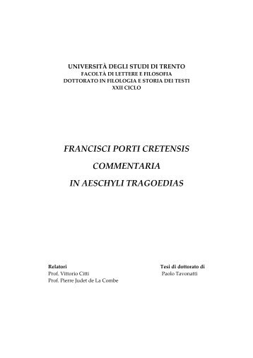 francisci porti cretensis commentaria in aeschyli tragoedias