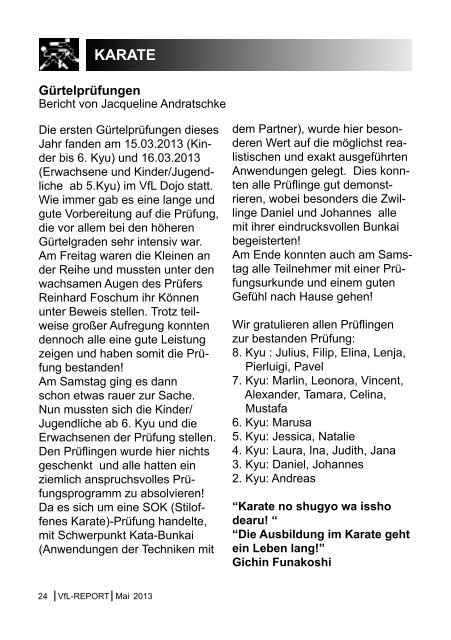 VfL-REPORT Mai 2013 - (VfL) Ulm/Neu-Ulm eV