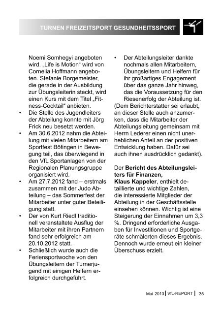 VfL-REPORT Mai 2013 - (VfL) Ulm/Neu-Ulm eV