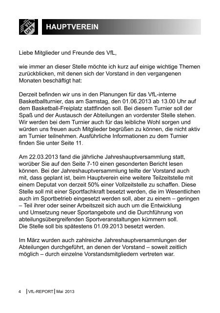 VfL-REPORT Mai 2013 - (VfL) Ulm/Neu-Ulm eV