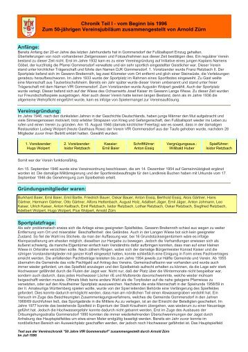 Chronik Teil I - vom Beginn bis 1996 Zum 50 ... - VfR Gommersdorf