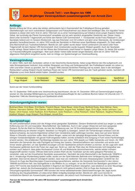 Chronik Teil I - vom Beginn bis 1996 Zum 50 ... - VfR Gommersdorf