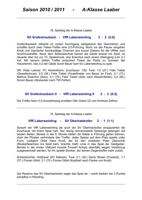 Saison 2010 / 2011 - A-Klasse Laaber - VfR Laberweinting