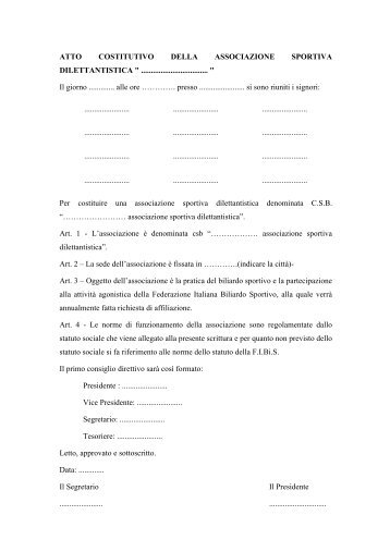 esempio di atto costitutivo e statuto per associazione sportiva (csb)