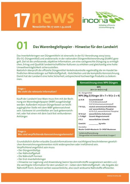 Das Warenbegleitpapier - Hinweise fr den Landwirt - effizient dngen