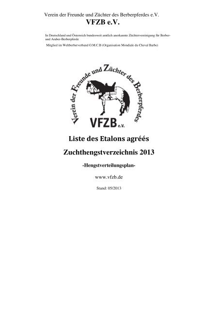 VFZB HENGSTVERTEILUNGSPLAN 2013 - VFZB eV Verein der ...