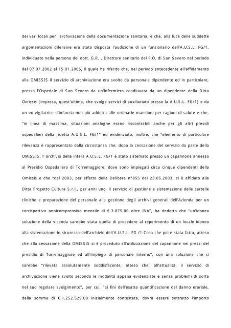 Sentenza della Corte dei Conti n. 885/06 - Esternalizzazioni