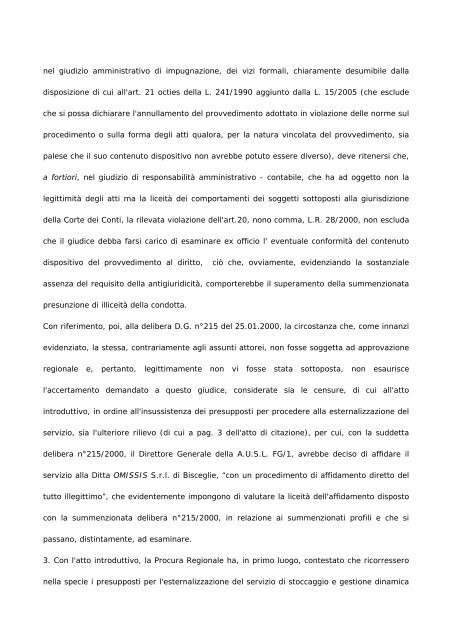 Sentenza della Corte dei Conti n. 885/06 - Esternalizzazioni