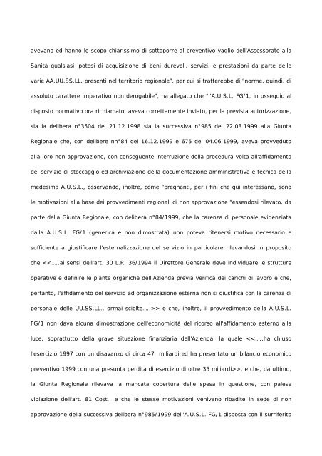 Sentenza della Corte dei Conti n. 885/06 - Esternalizzazioni