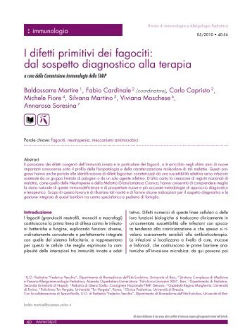 I difetti primitivi dei fagociti: dal sospetto diagnostico alla ... - SIAIP