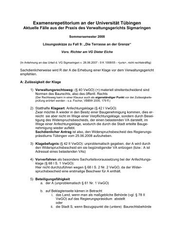 Lösungsskizze - Verwaltungsgericht Sigmaringen
