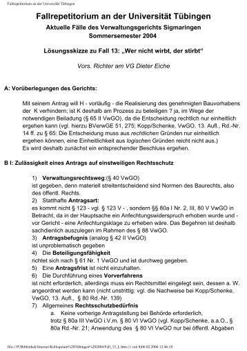 Lösungsskizze - Verwaltungsgericht Sigmaringen