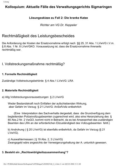 Rechtmäßigkeit des Leistungsbescheides - Verwaltungsgericht ...