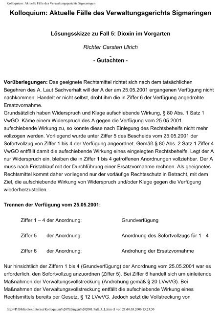 Lösungsskizze - Verwaltungsgericht Sigmaringen