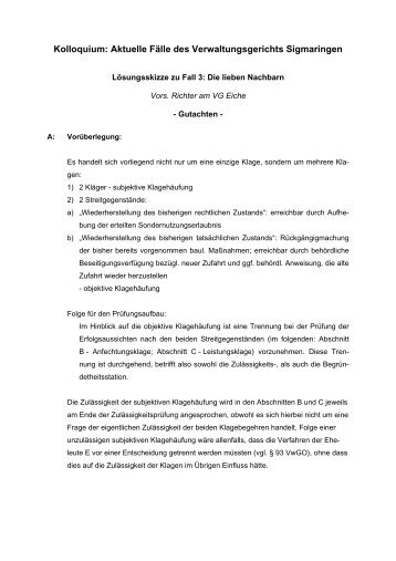 Lösungsskizze - Verwaltungsgericht Sigmaringen