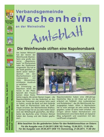 Amtsblatt vom 15.04.2011 - Verbandsgemeinde Wachenheim