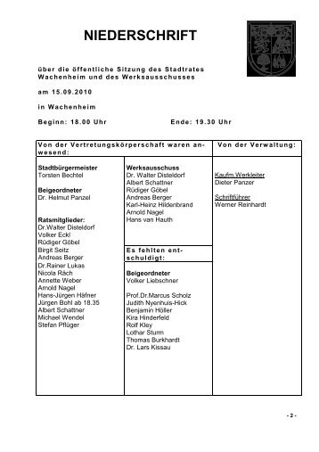 Niederschrift vom 15.09.2010 - Verbandsgemeinde Wachenheim