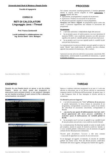 I Thread in Java - Università degli Studi di Modena e Reggio Emilia