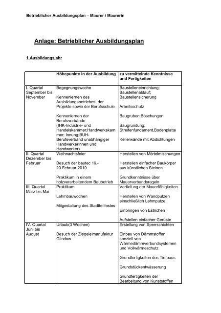 Anlage: Betrieblicher Ausbildungsplan - SozDia