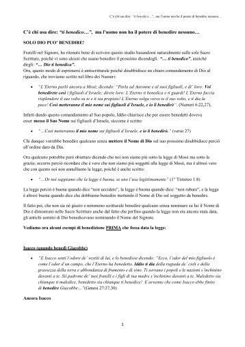 C'è chi usa dire: “ti benedico…”, ma l'uomo non ha il potere di ...