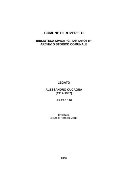 (inventario a cura di), Legato Alessandro Cucagna - Biblioteca ...