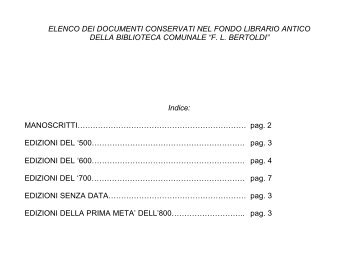 Elenco dei libri del Fondo Antico fino al 1850 - Comune di Argenta
