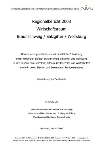 Regionalbericht 2008 Wirtschaftsraum Braunschweig / Salzgitter ...